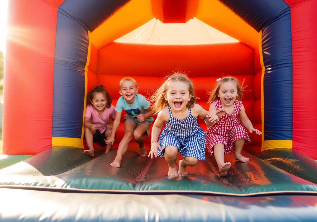 Niños jugando en inflable